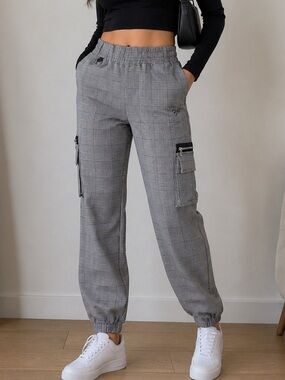 Project X Paris Plaid Cargo Jogger Pants Grey Black Size Large Streetwear Punk
